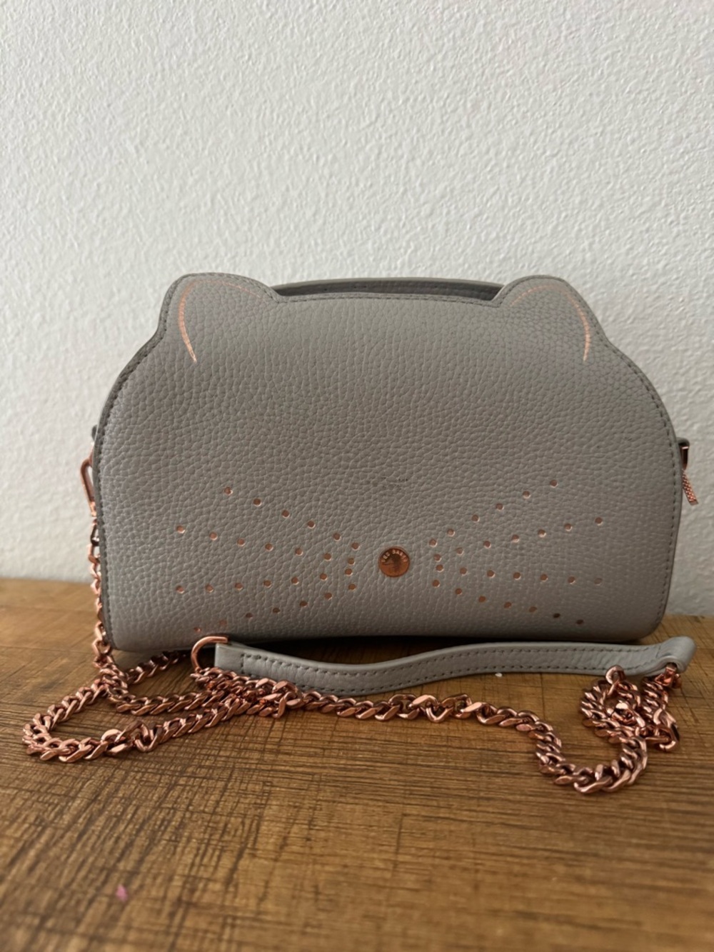 Ted baker Blue Cat-Accent Crossbody Bag with Rose Gold Chain
